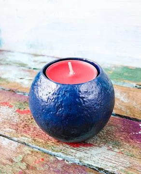 Handmade candlestick in the shape of a sphere Stock Photos