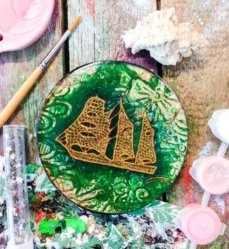 Handmade candlestick with a ship Stock Photos