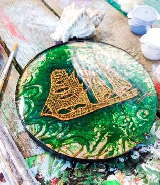 Handmade candlestick with a ship Stock Photos