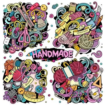 Handmade cartoon vector doodle designs set. Stock Illustration