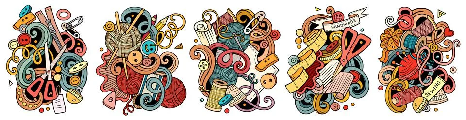 Handmade cartoon vector doodle designs set. イラスト素材