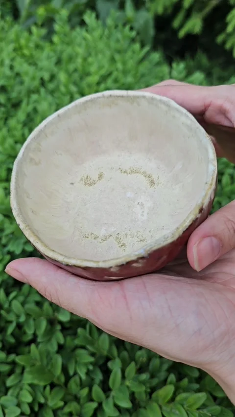 Handmade Ceramic Bowl With Red Glaze Rotation Video stock 324596933