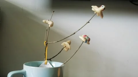 Handmade Ceramic Flowers In Blue Cup Stock Footage 333576641