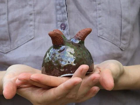 Handmade Ceramic Planter Held in Hands Stock Photos