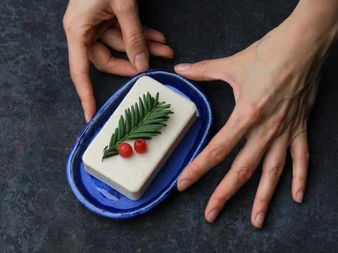 Handmade Ceramic Soap Dish with Blue Glaze Minimal Still Life Stock Photos