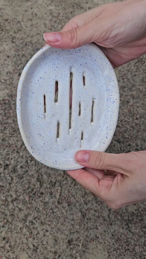 Handmade Ceramic Soap Dish With Drainage Holes Video stock 324585503