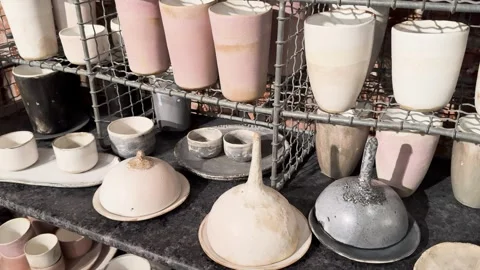 Handmade ceramic tableware Stock Footage 257479677