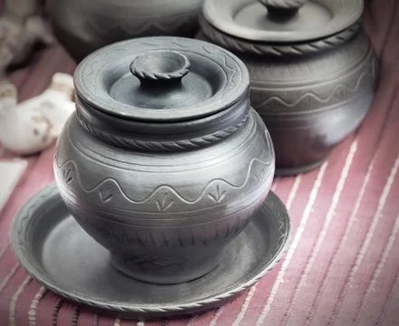 Handmade ceramic tableware is sold at the fair The fair sells handmade cer... Stock Photos