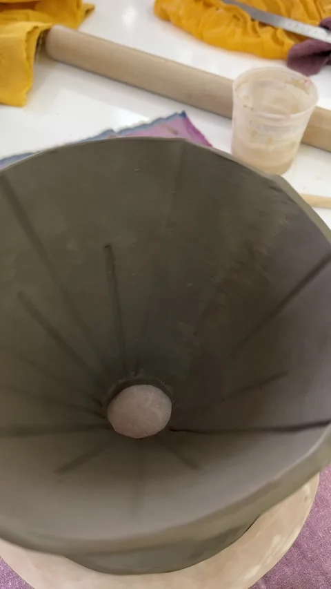Handmade ceramic v60 coffee dripper on potter's wheel Stock Footage 344412092