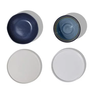 Handmade ceramics, empty craft ceramic plates on white background, top view Stock Photos