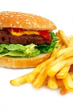 Handmade cheeseburger with fries Foto stock