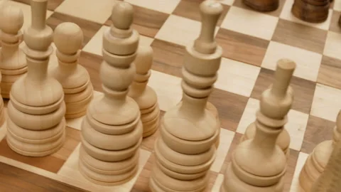 Handmade chess board and figures Stock Footage 147073495
