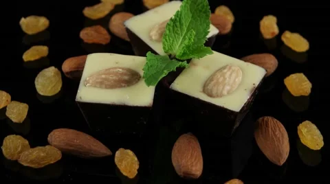 Handmade chocolate with almonds Stock Footage 56394465