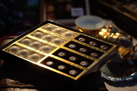 Handmade chocolate in a box Stock Photos