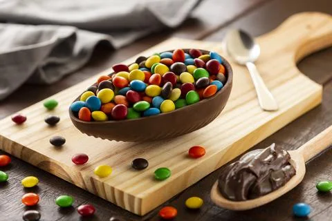 Handmade chocolate Easter egg. Stuffed easter egg. Stock Photos