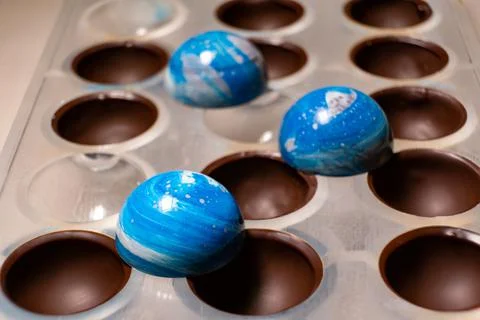 Handmade chocolates and sweets in the making Stock Photos