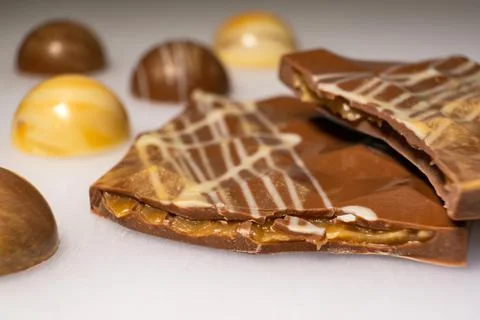 Handmade chocolates and sweets in the making Stock Photos
