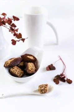 Handmade chocolates on the table. Stock Photos