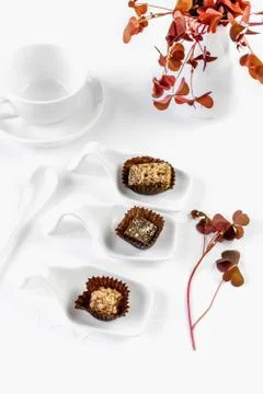 Handmade chocolates on the table. Selective focus Stock Photos