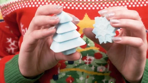 Handmade Christmas Tree and Snowflake Soap Toy with Sweater Background 스톡 동영상 297088538