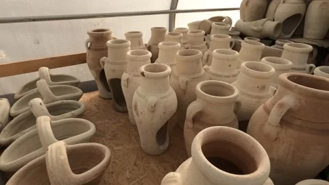 Handmade Clay Amphora in Warehouse Stock Footage 121363793