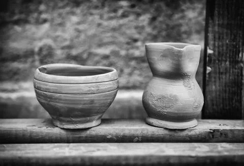 Handmade clay containers Stock Photos