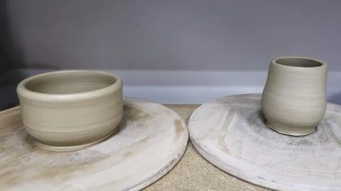 Handmade clay cups. In the process of preparation. Step by step guide. Stock Photos