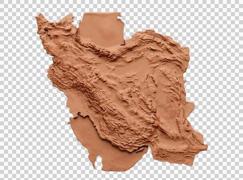 Handmade clay map of Iran displaying detailed physical topography and land .. Stock Photos