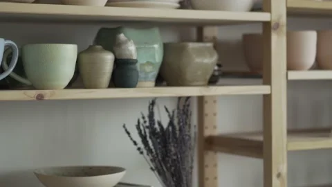 Handmade clay pottery on the display 動画素材 139308884