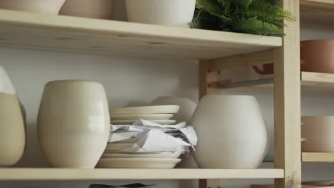 Handmade clay pottery on the display Video stock 139308944