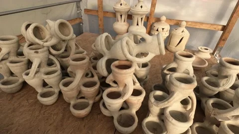 Handmade Clay Pottery in Store Stock Footage 121362200