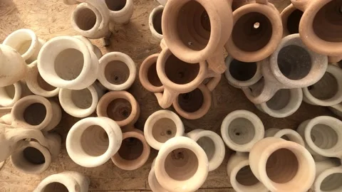 Handmade Clay Pottery in Store Stock Footage 121362856