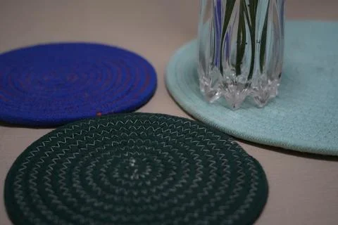 Handmade Coasters for Drinks and Table Decoration Stock Photos
