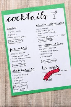 Handmade Cocktail Menu Foto stock