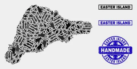 Handmade Collage of Easter Island Map and Textured Stamp Illustrazione stock