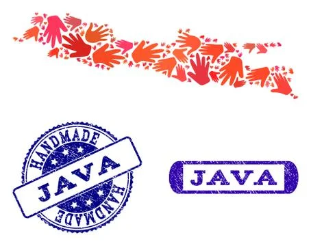 Handmade Collage of Map of Java Island and Textured Stamps Stockillustratie