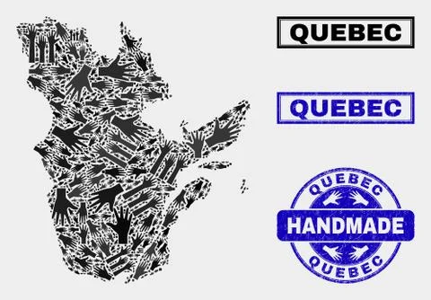 Handmade Collage of Quebec Province Map and Distress Stamp Stock Illustration