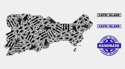 Handmade Composition of Capri Island Map and Distress Stamp Stock Illustration