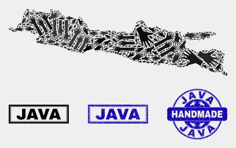 Handmade Composition of Java Island Map and Distress Stamp Ilustración de archivo