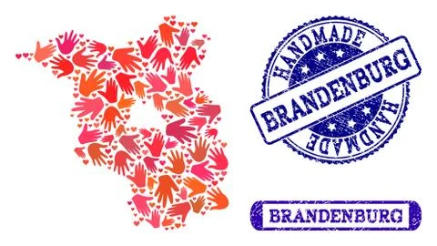 Handmade Composition of Map of Brandenburg State and Grunge Stamps Illustrazione stock