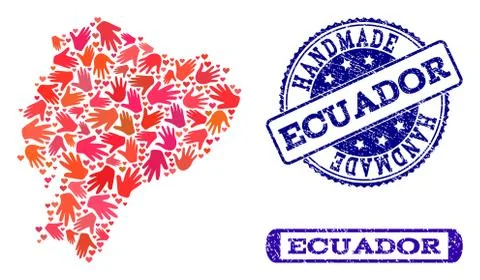 Handmade Composition of Map of Ecuador and Scratched Seals Stock Illustration