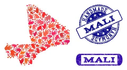 Handmade Composition of Map of Mali and Textured Stamps Stockillustratie