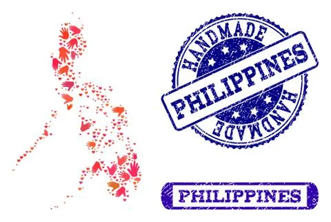 Handmade Composition of Map of Philippines and Textured Seals Stock Illustration