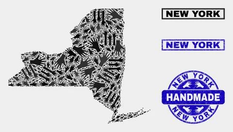 Handmade Composition of New York State Map and Textured Seal Stock Illustration