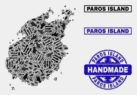 Handmade Composition of Paros Island Map and Distress Seal Stock Illustration