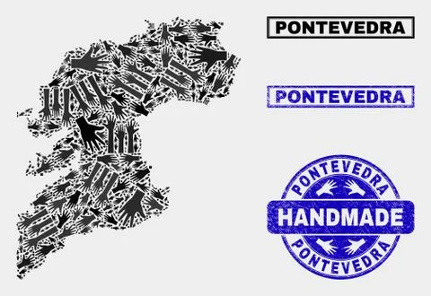 Handmade Composition of Pontevedra Province Map and Textured Seal Stock Illustration