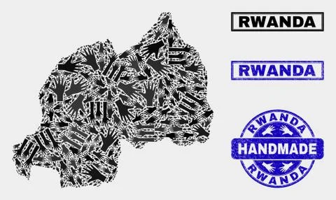 Handmade Composition of Rwanda Map and Distress Stamp 스톡 일러스트