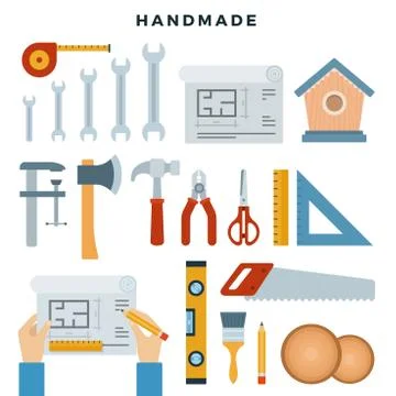 Handmade concept illustration. Working tools, set. Do it yourself. Vector Stock Illustration
