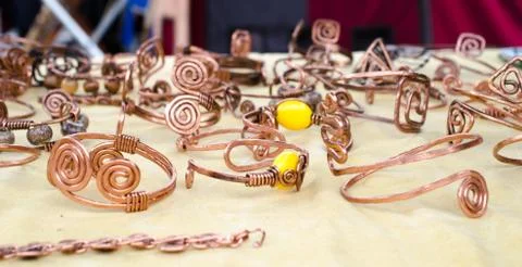 Handmade copper bracelets Stock Photos