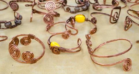 Handmade copper bracelets Stock Photos